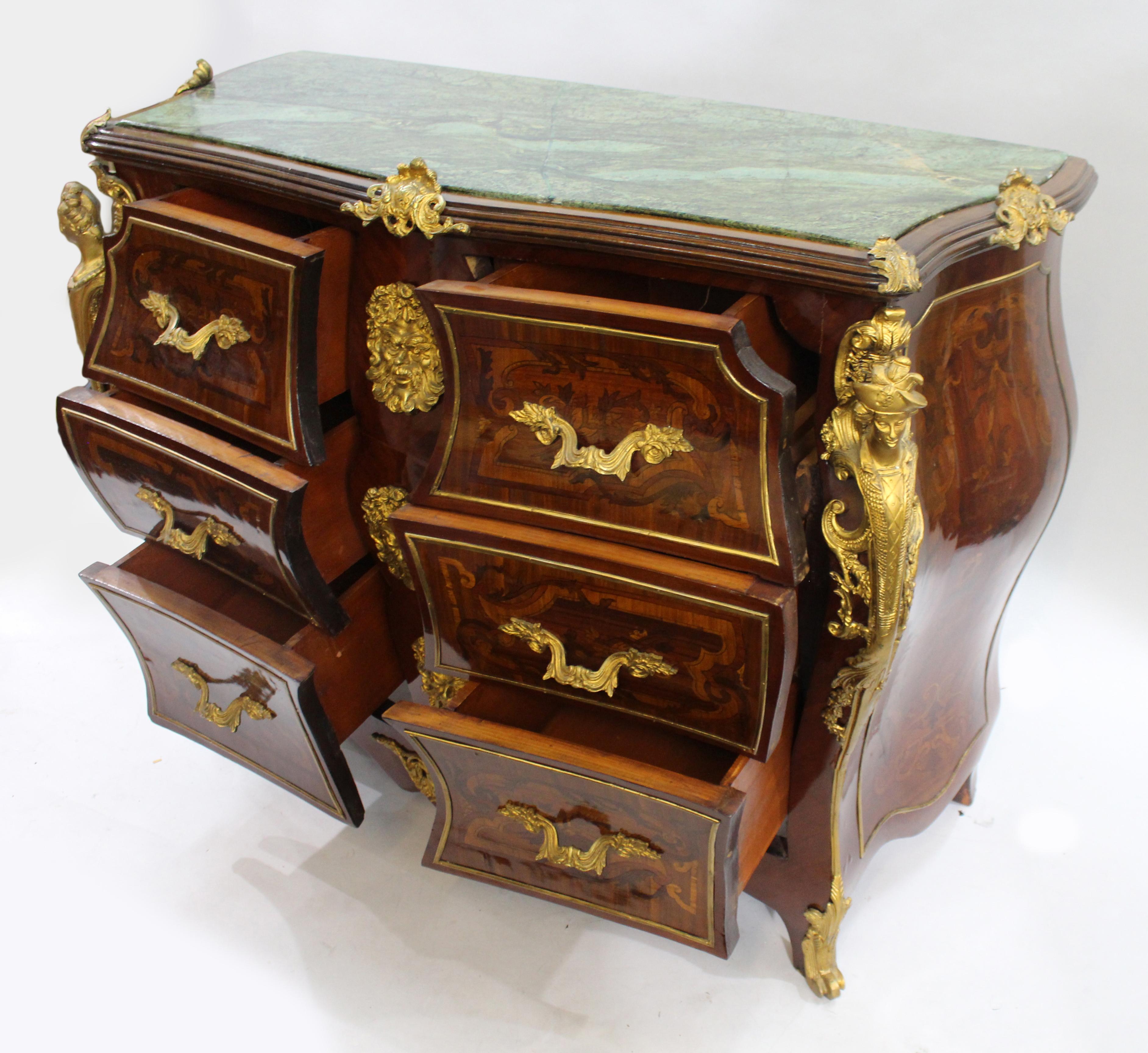 Louis XV Style Inlaid Marble Topped Bombe Commode 5