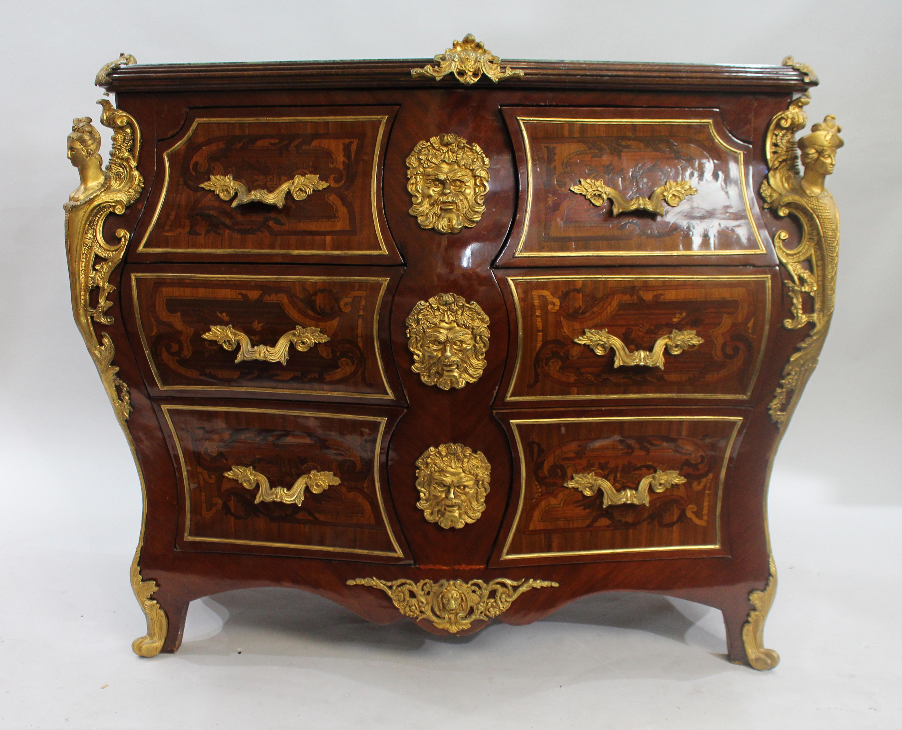 Louis XV Style Inlaid Marble Topped Bombe Commode In Good Condition In Worcester, GB