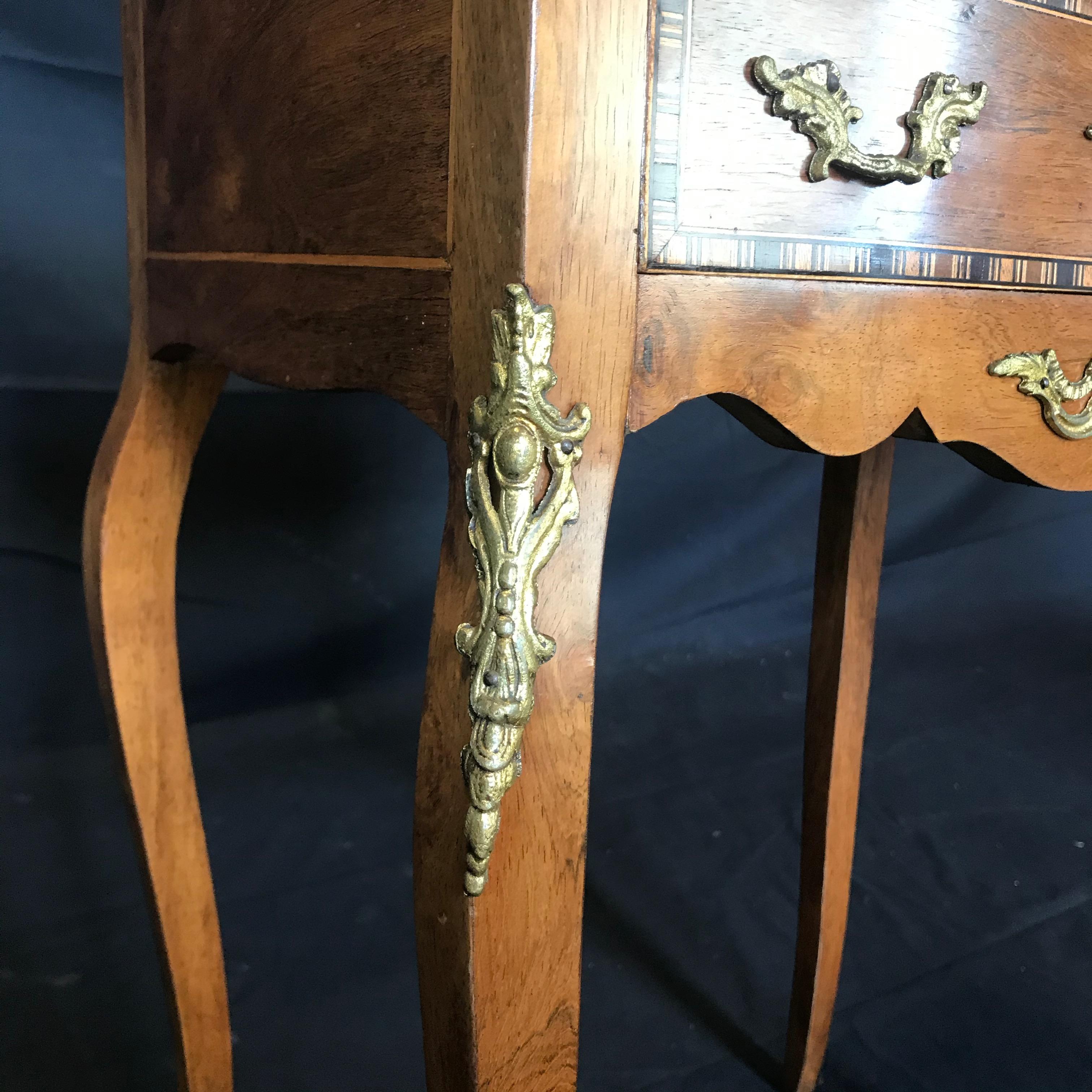 Louis XV Style Inlaid Nightstand or Side Table with Gold Fretwork 4