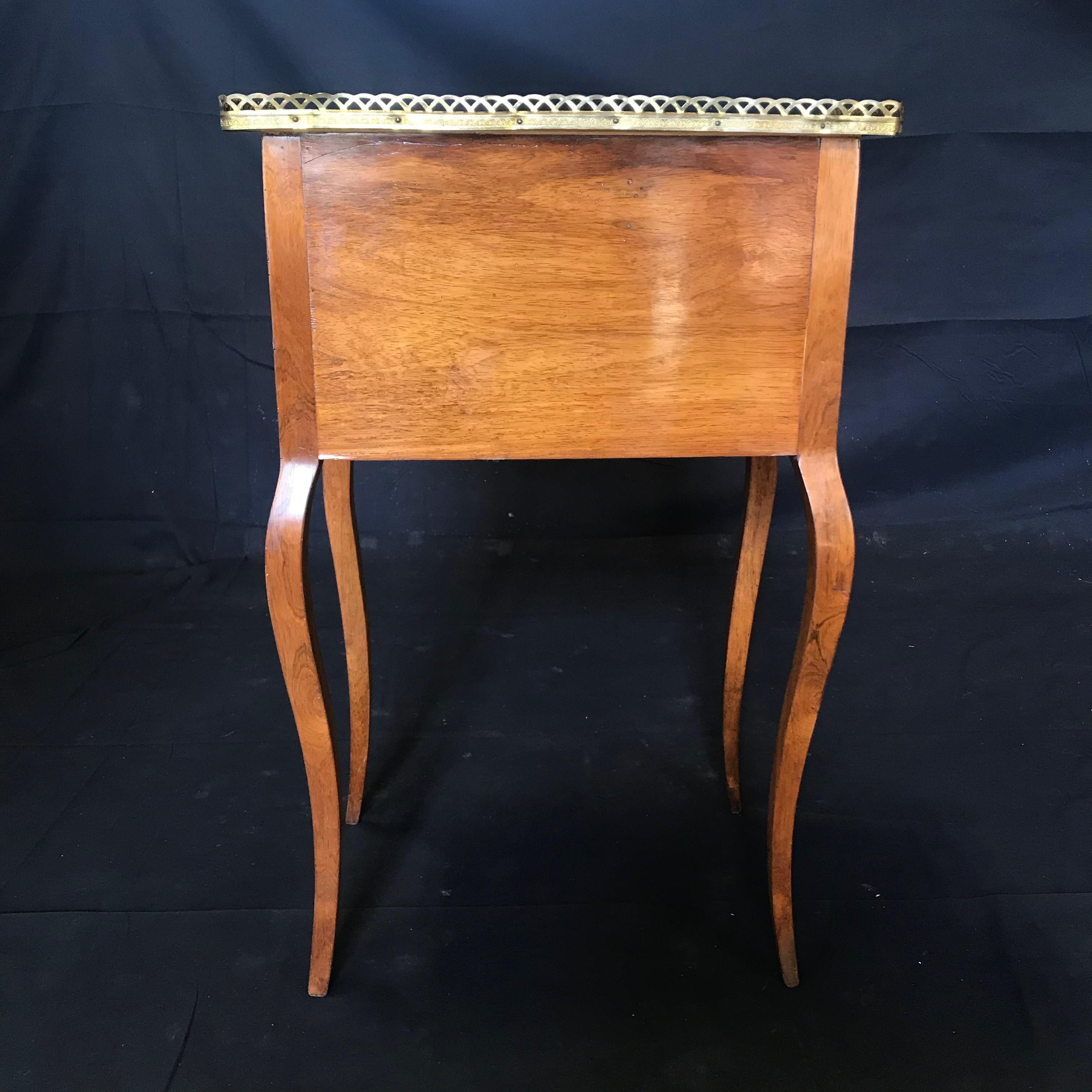 Louis XV Style Inlaid Nightstand or Side Table with Gold Fretwork 2