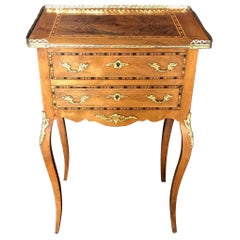Louis XV Style Inlaid Nightstand or Side Table with Gold Fretwork