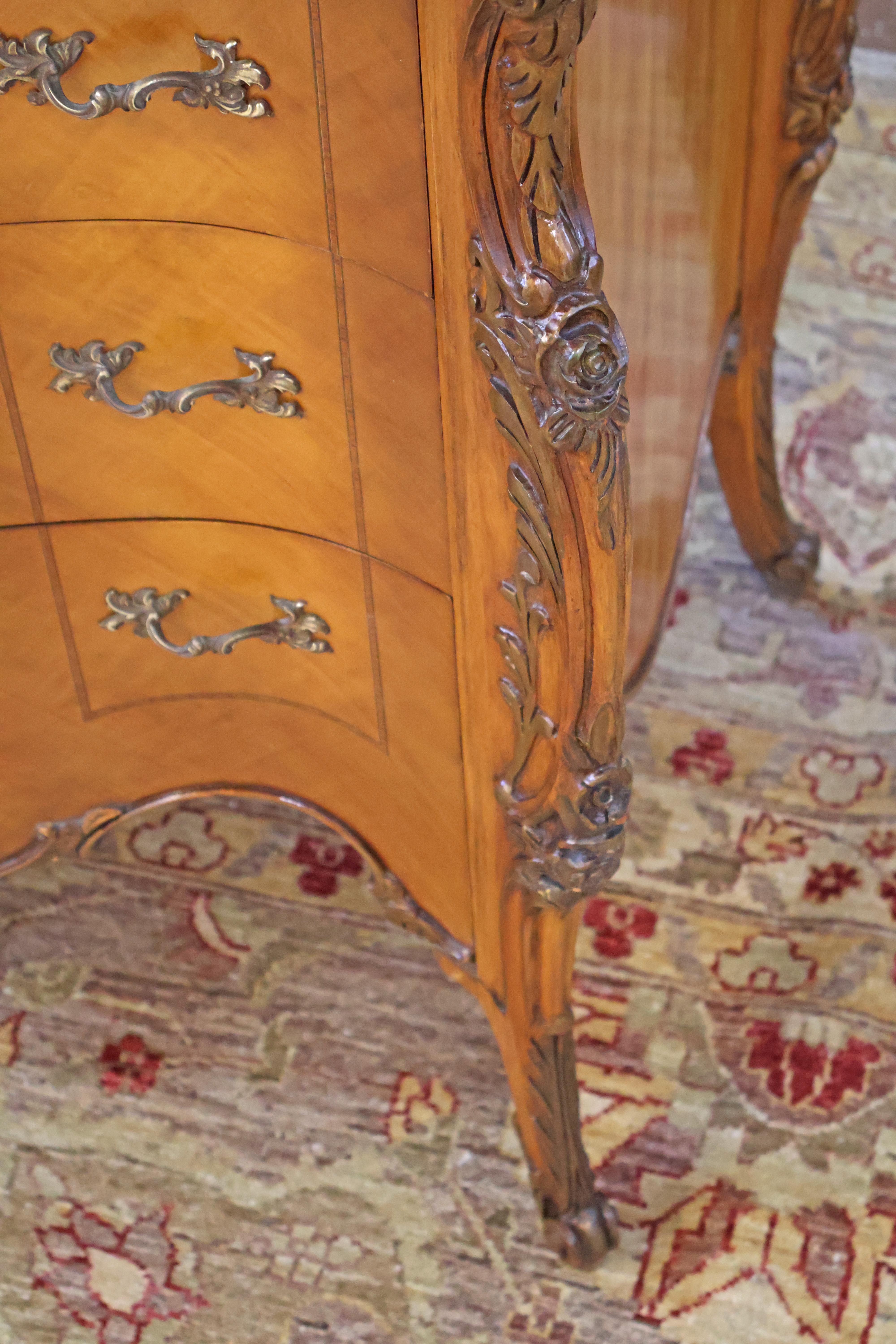 Louis XV Style Inlaid Satinwood and Burled Walnut High Chest of Drawers 1920s 5