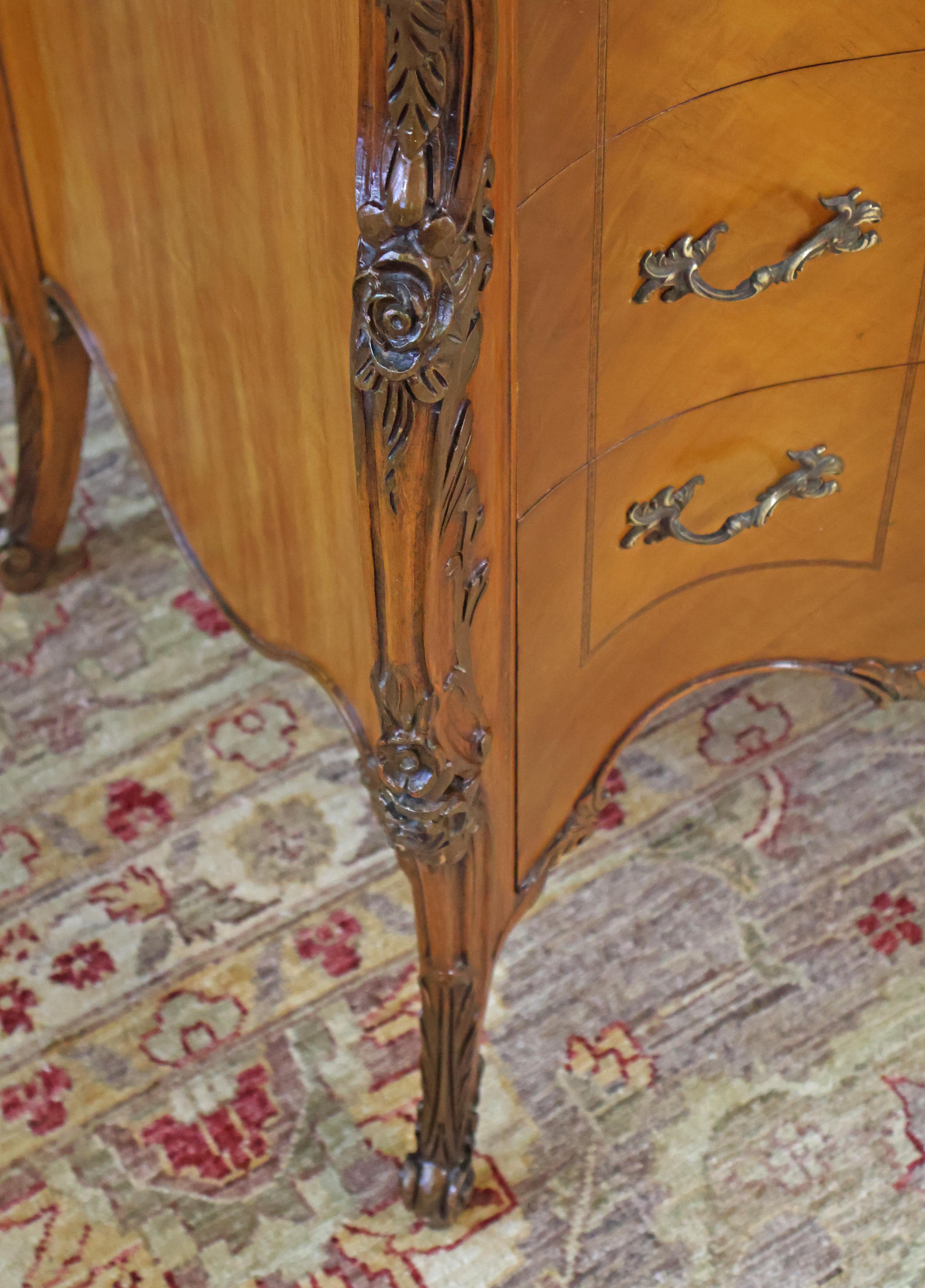 Louis XV Style Inlaid Satinwood and Burled Walnut High Chest of Drawers 1920s 7