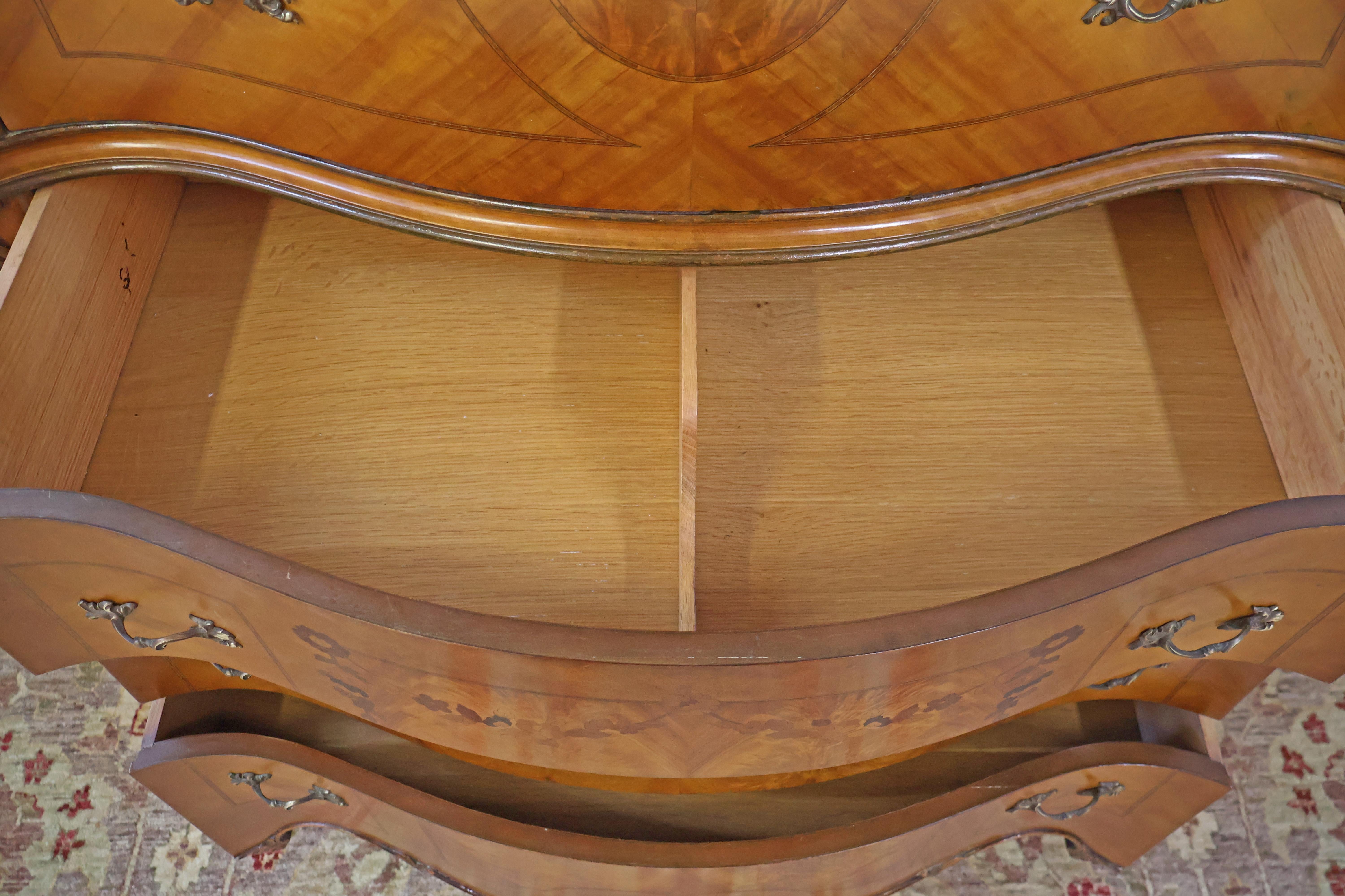 Louis XV Style Inlaid Satinwood and Burled Walnut High Chest of Drawers 1920s 10