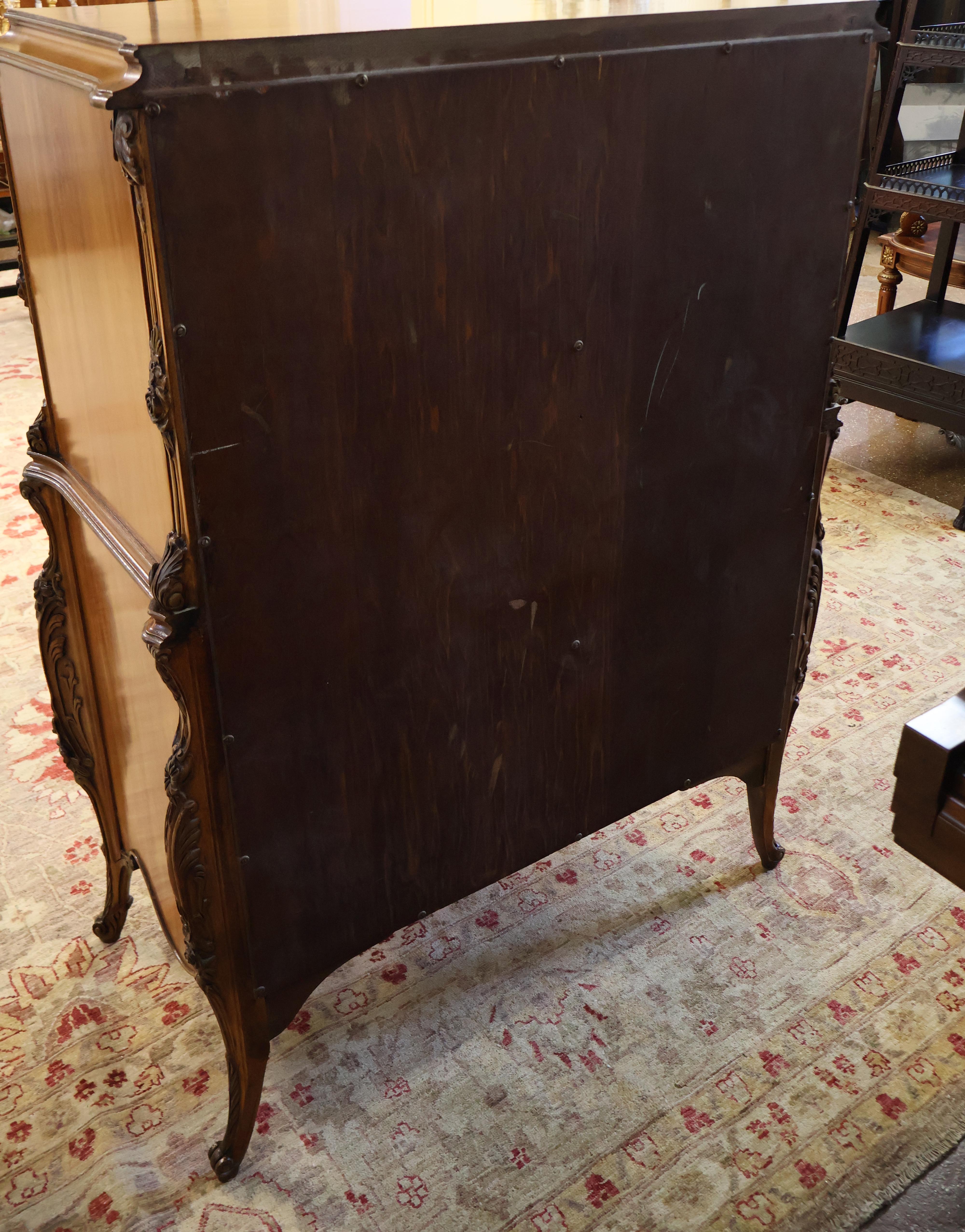 Louis XV Style Inlaid Satinwood and Burled Walnut High Chest of Drawers 1920s 4