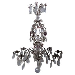 Antique Louis XV Style Iron and Cut Glass Eight-Light Chandelier