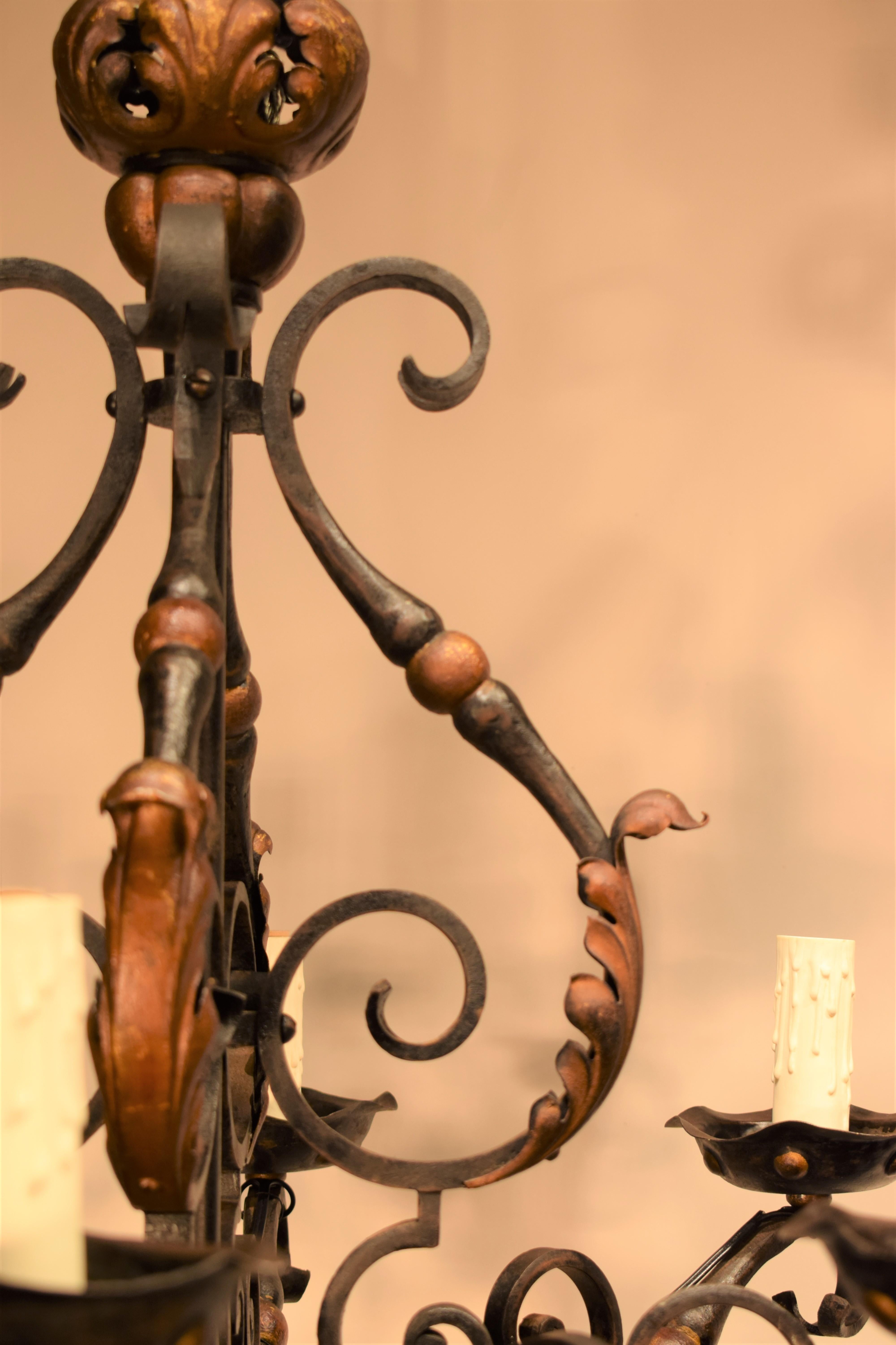 Hammered Louis XV Style Iron Chandelier For Sale