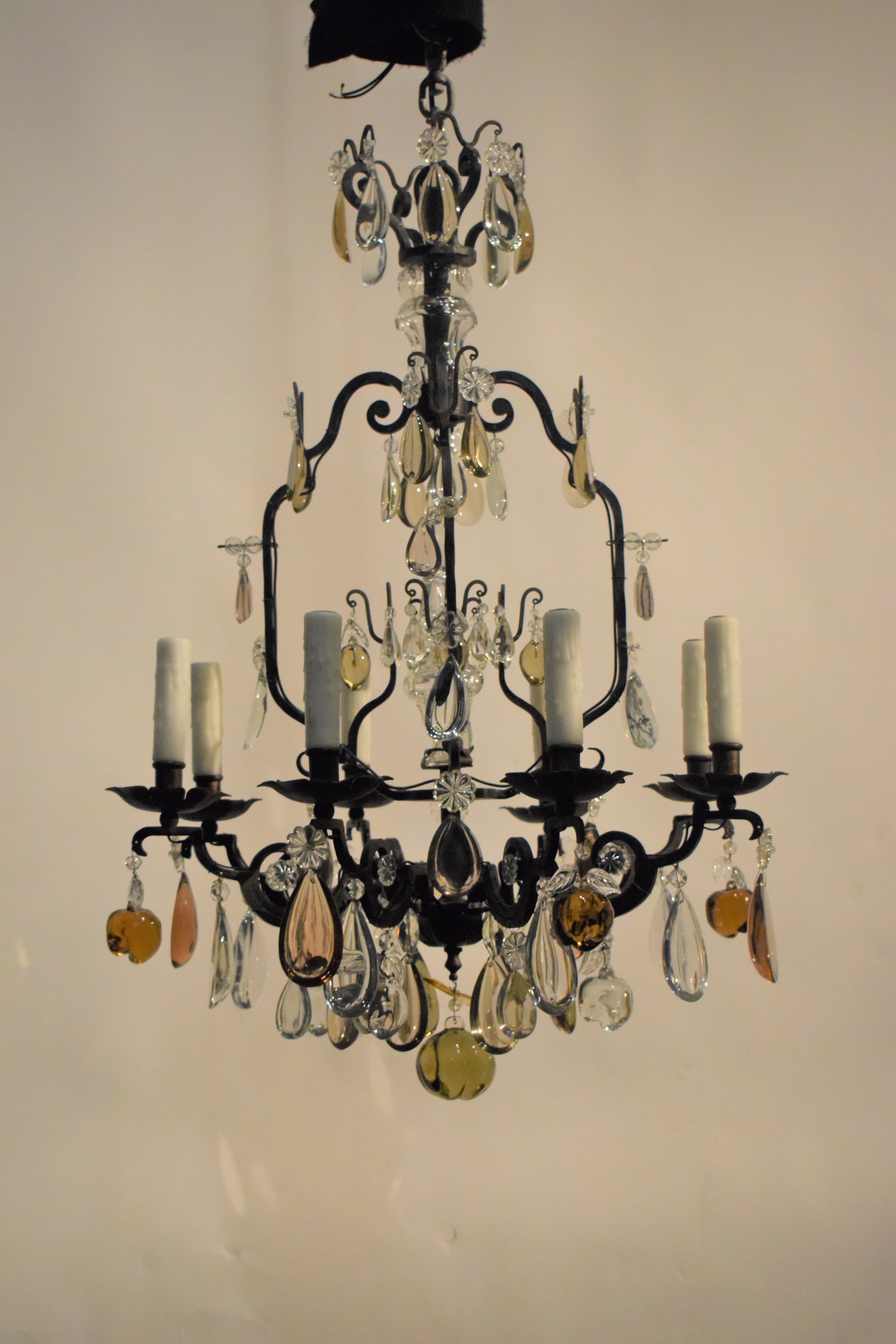 French Louis XV Style Iron & Crystal Chandelier For Sale