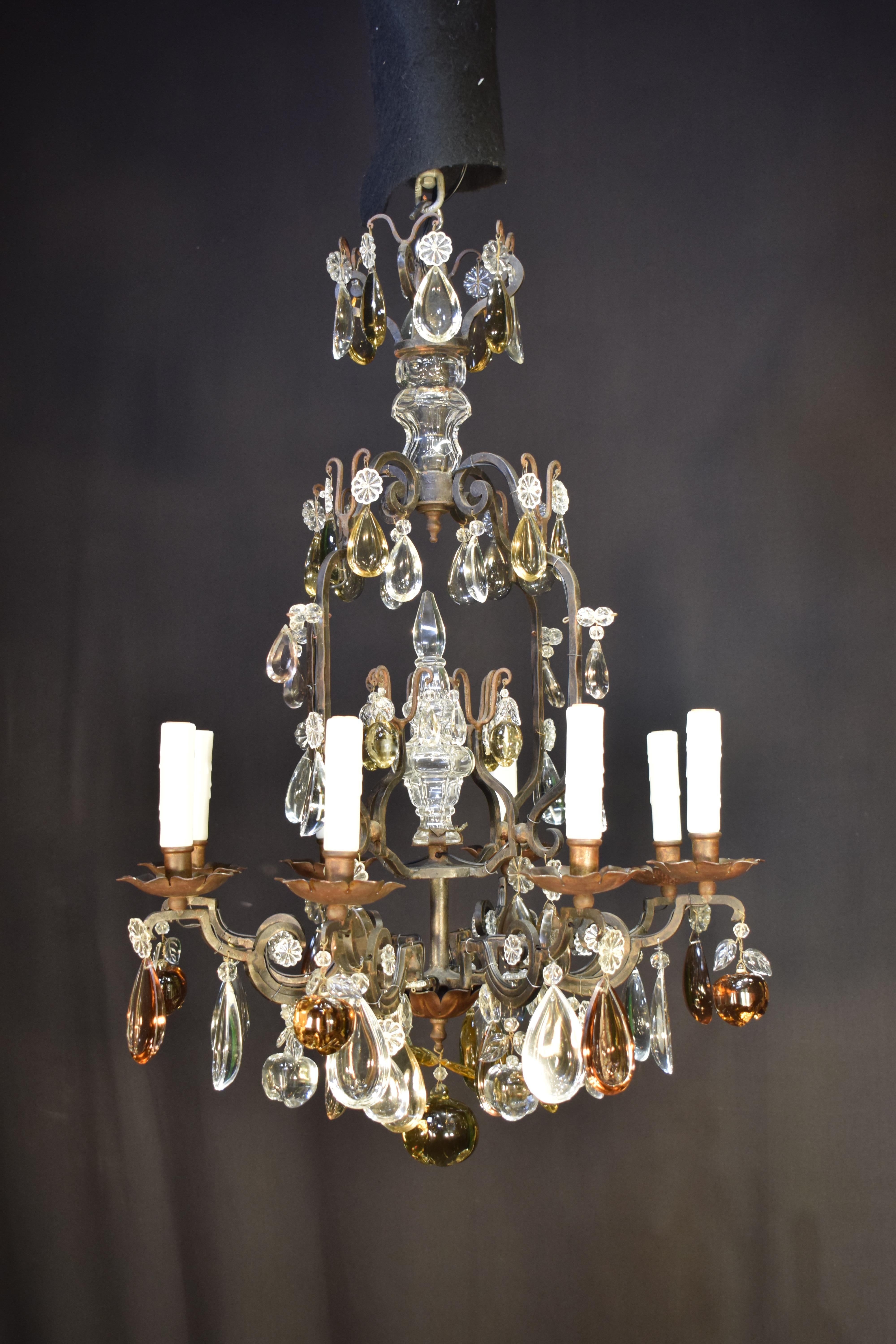 Early 20th Century Louis XV Style Iron & Crystal Chandelier For Sale