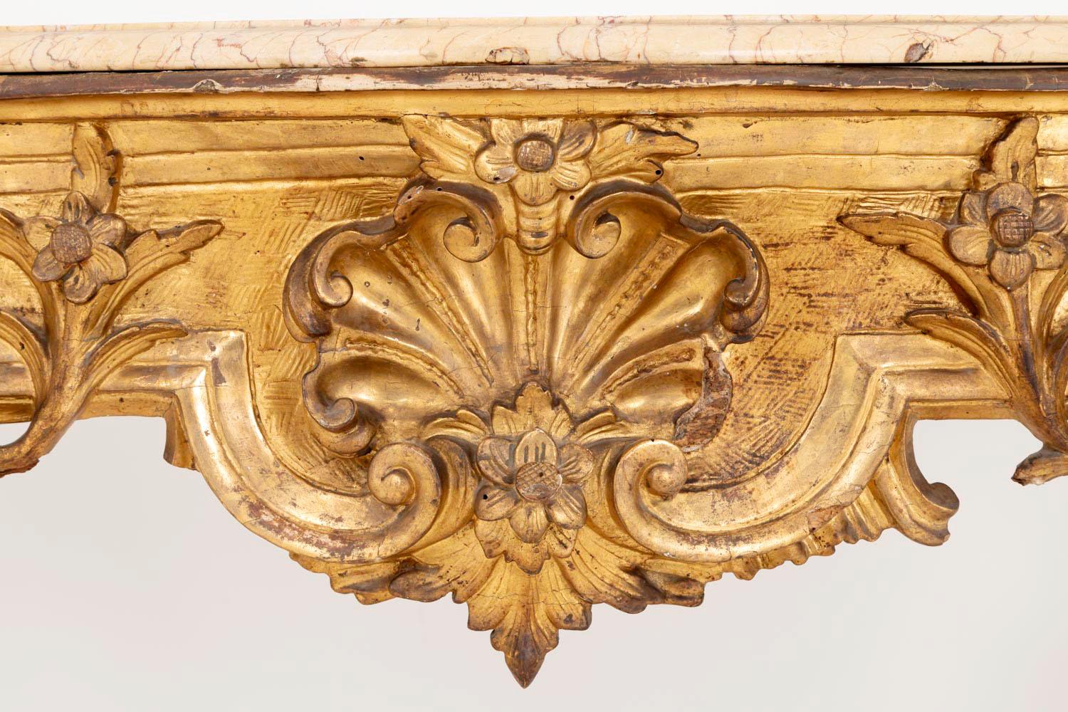 Louis XV Style Italian Console, Giltwood and Yellow Marble, 18th Century 6