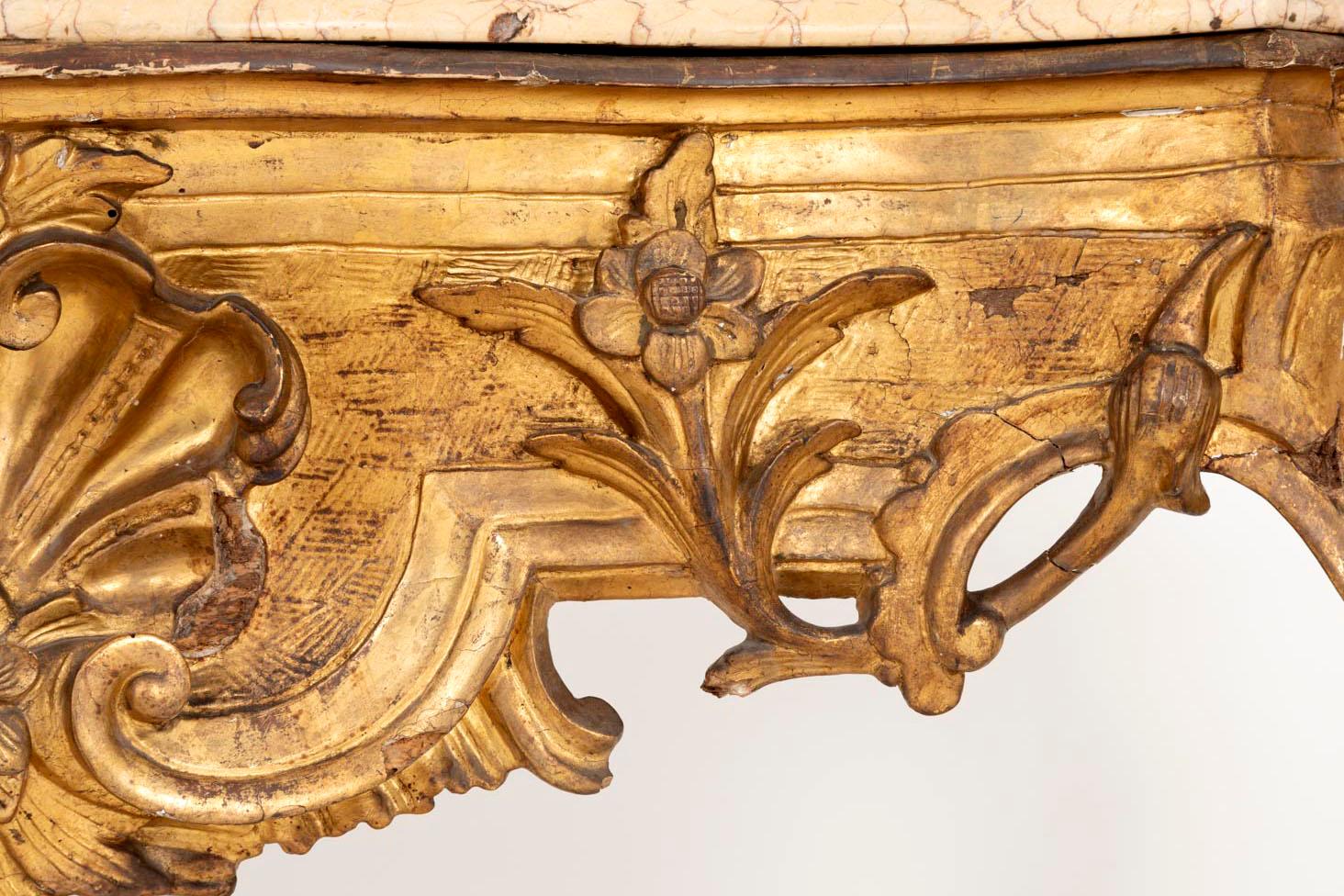 Louis XV Style Italian Console, Giltwood and Yellow Marble, 18th Century 9