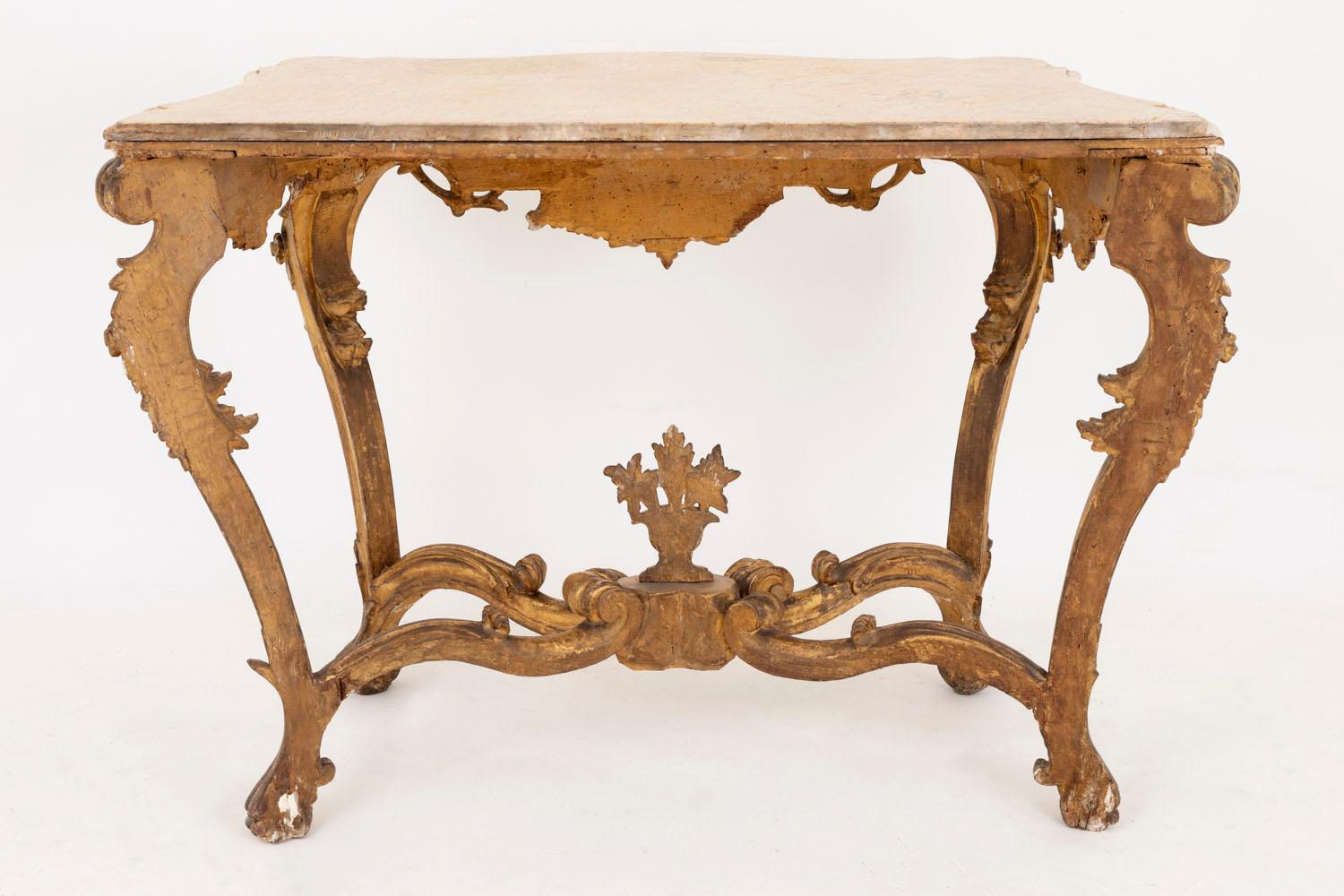 Louis XV Style Italian Console, Giltwood and Yellow Marble, 18th Century 11