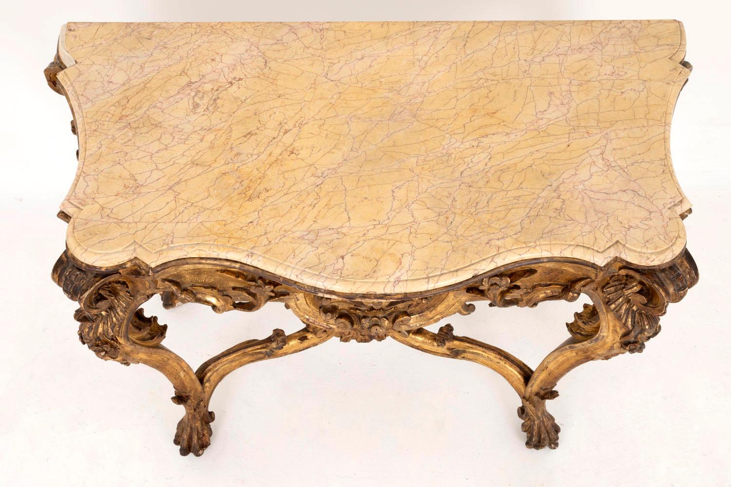 Louis XV Style Italian Console, Giltwood and Yellow Marble, 18th Century 3