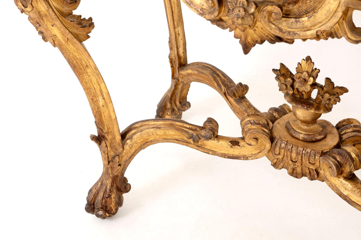 Louis XV Style Italian Console, Giltwood and Yellow Marble, 18th Century 4