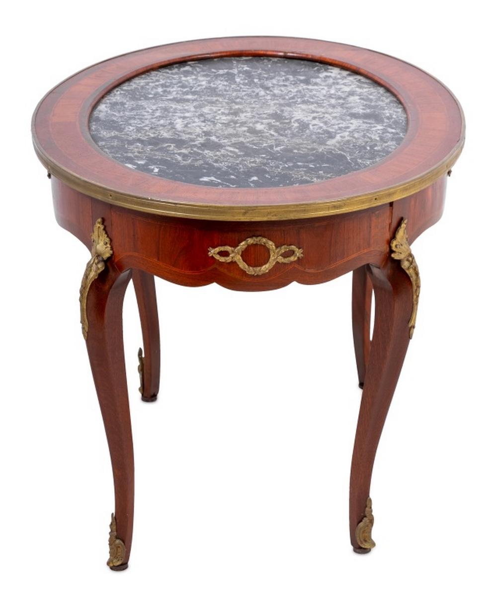 European Louis XV Style Kingwood and Marble Oval Low Table For Sale