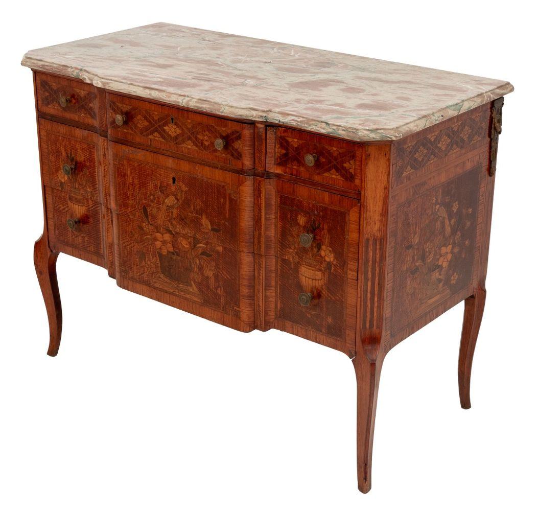 Marble Louis XV Style Kingwood and Marquetry Commode For Sale