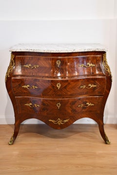 Louis XV Style Kingwood Marble Top Bombe Commode 2
