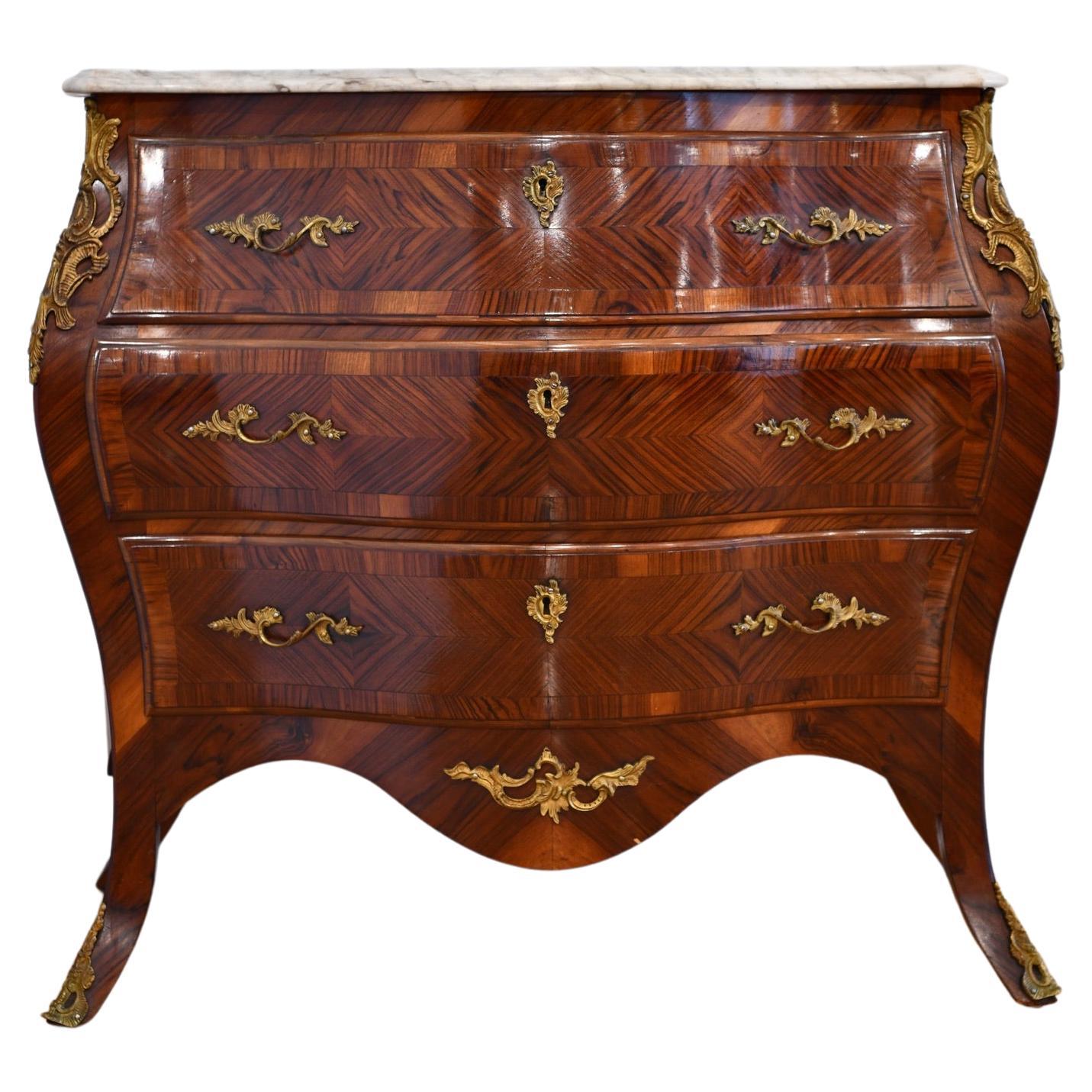 Louis XV Style Kingwood Marble Top Bombe Commode For Sale