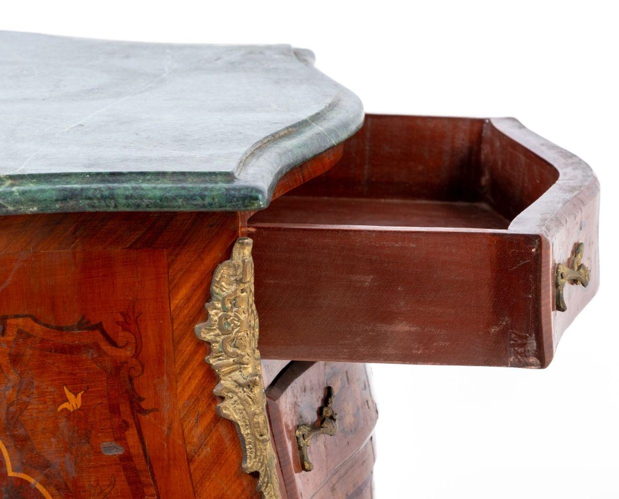 Metal Louis XV Style Kingwood Marquetry Bombe Commode For Sale