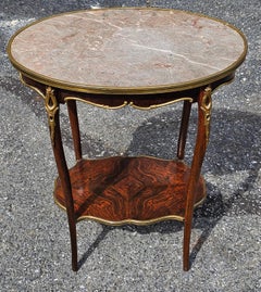 Louis XV Style Kingwood Parquetry and Marble Top Oval Table Ambulant