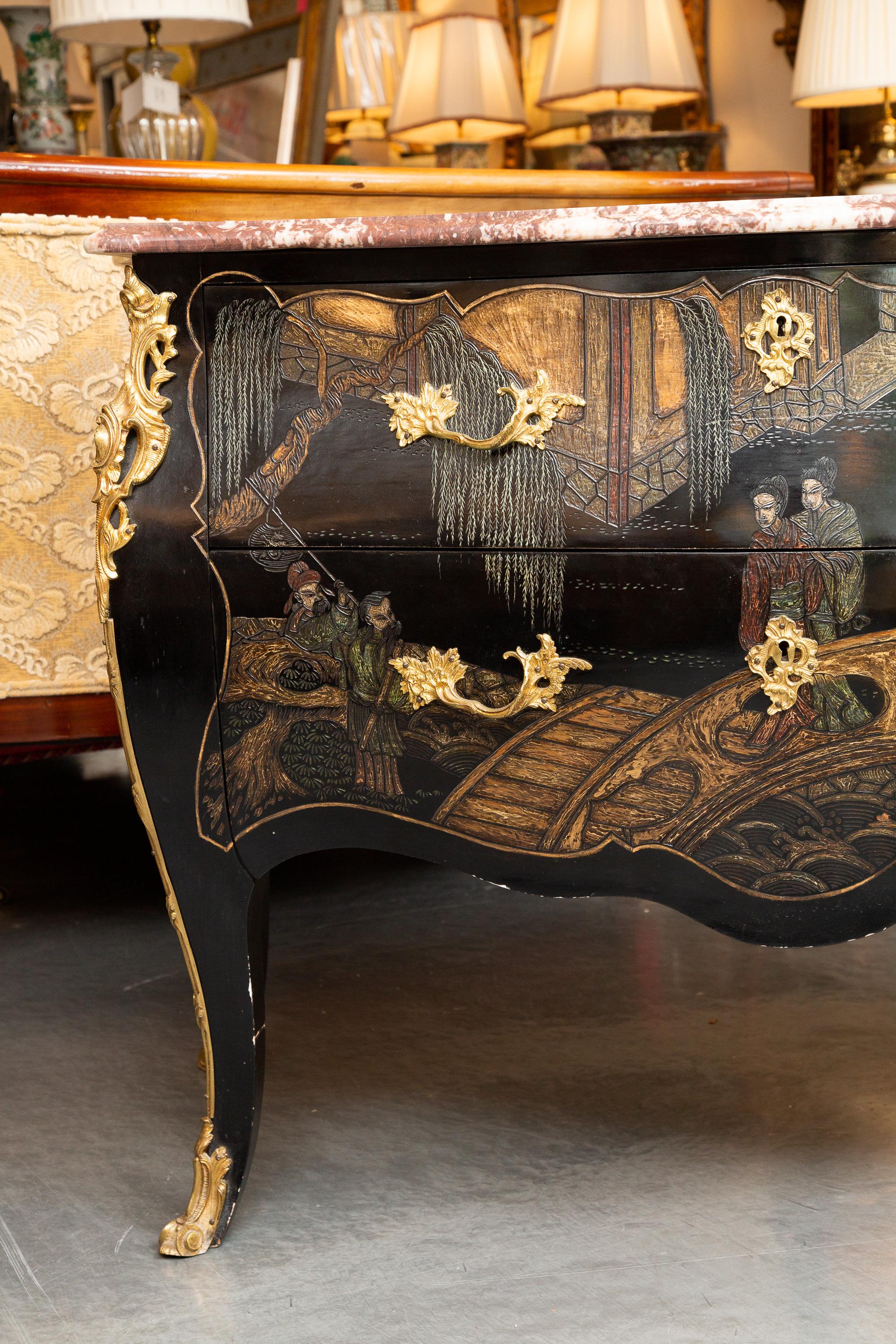 Louis XV Style Lacquered Chinoiserie Commode 3