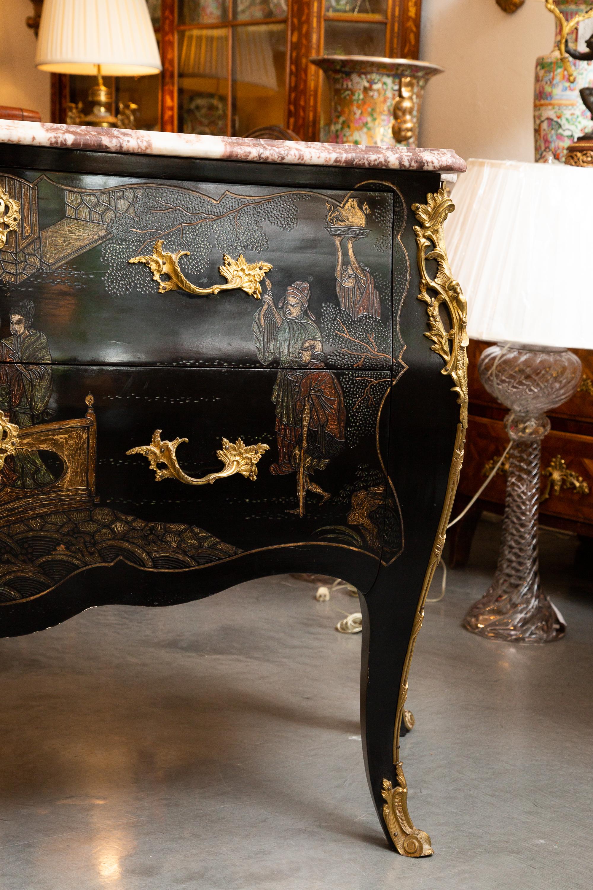 Louis XV Style Lacquered Chinoiserie Commode 4