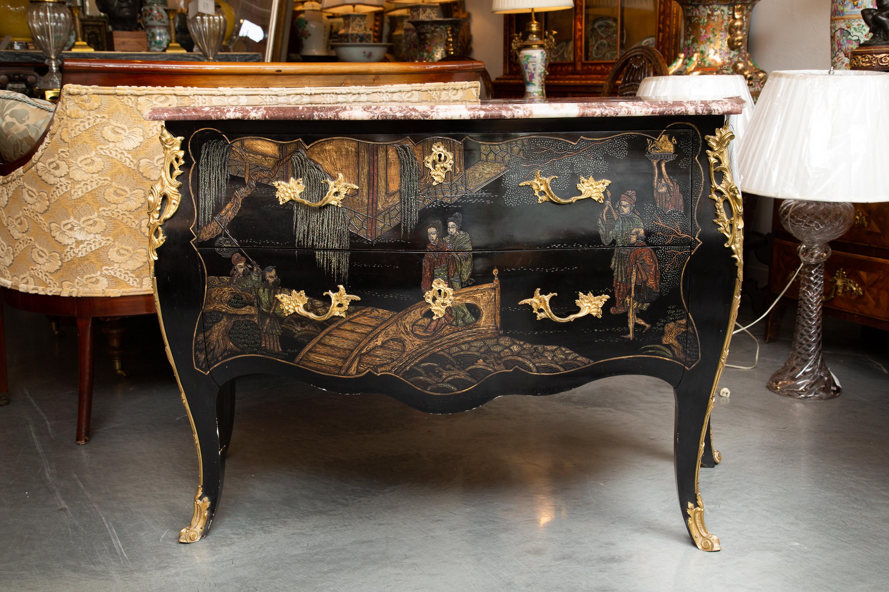 Louis XV Style Lacquered Chinoiserie Commode 5