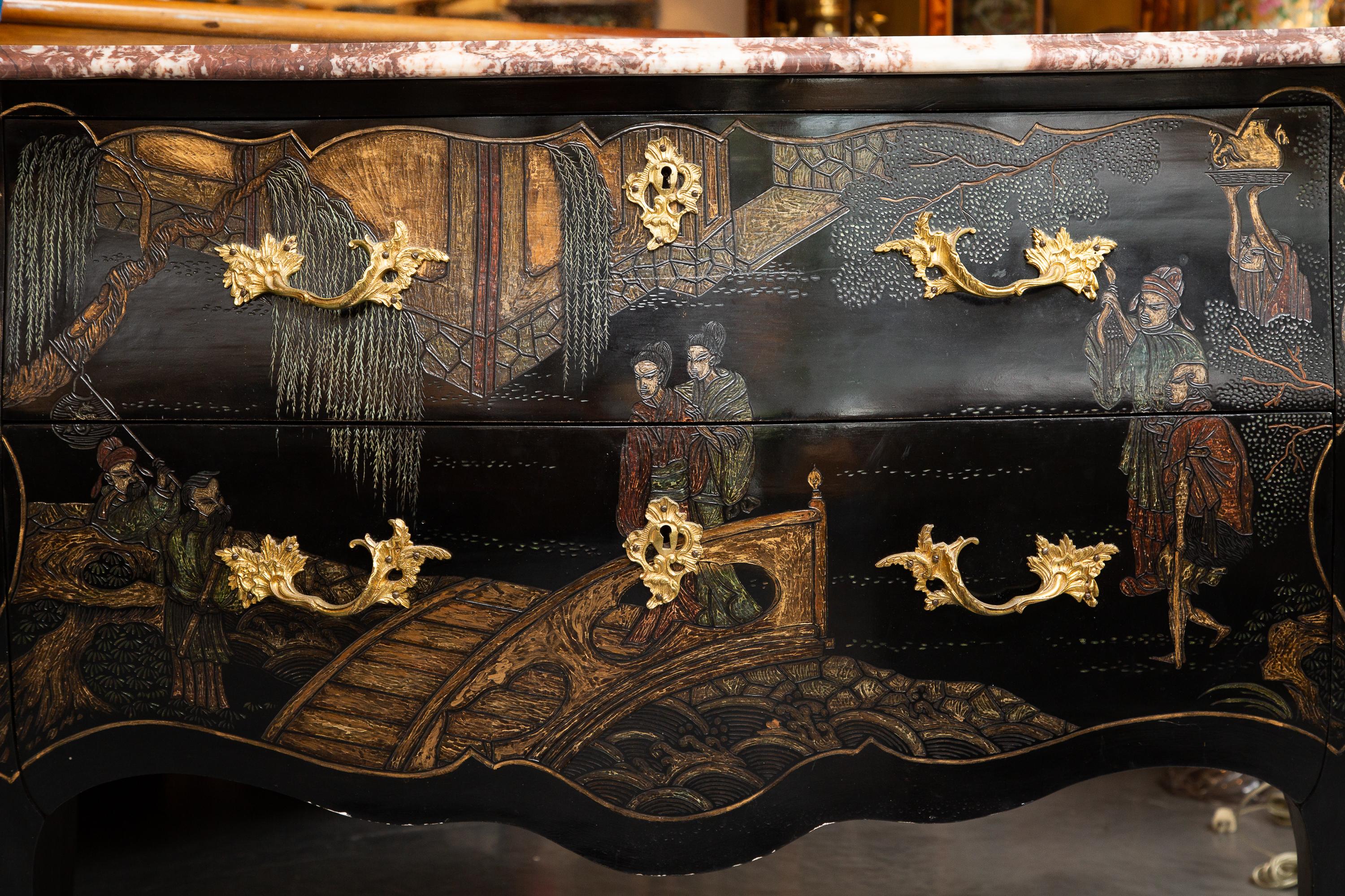 Louis XV Style Lacquered Chinoiserie Commode 6