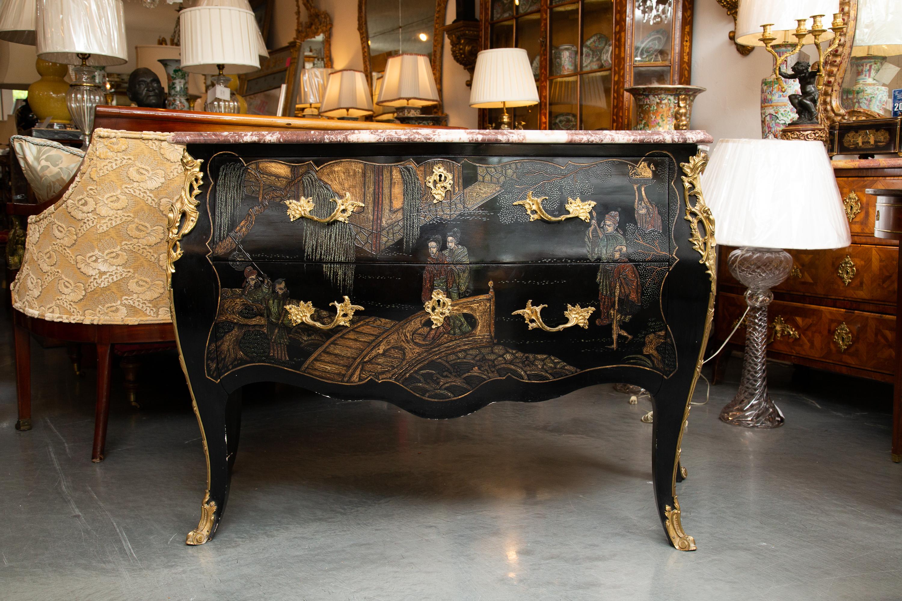 Louis XV Style Lacquered Chinoiserie Commode 7