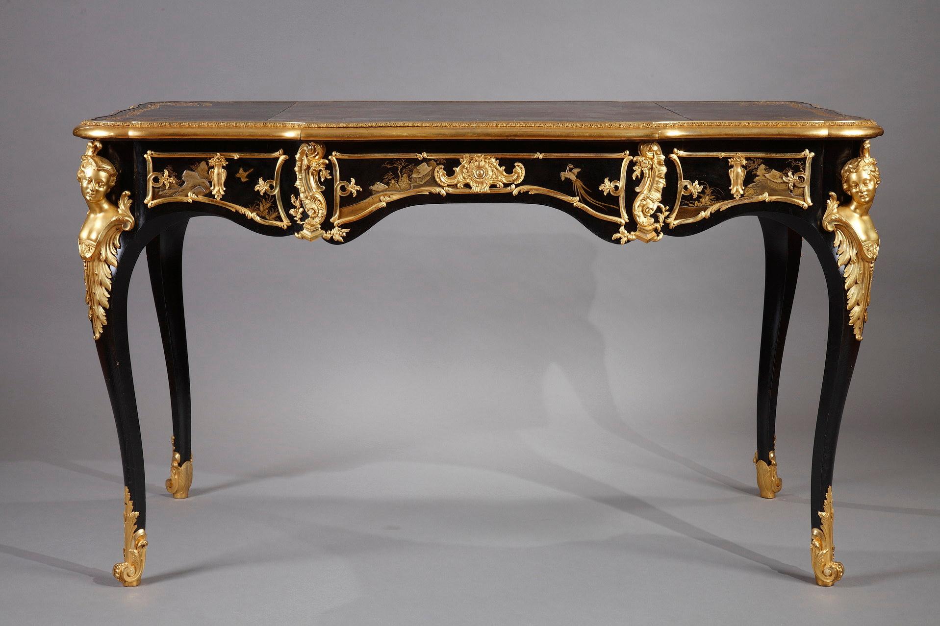 Louis XV Style Lacquered Wood Flat Desk by A.E. Beurdeley, France, Circa 1890 For Sale 3