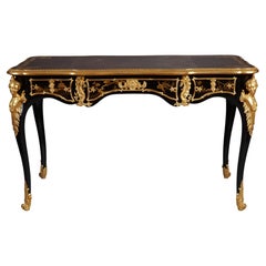 Flacher Schreibtisch aus lackiertem Holz im Louis-XV-Stil von A.E. Beurdeley, Frankreich, um 1890