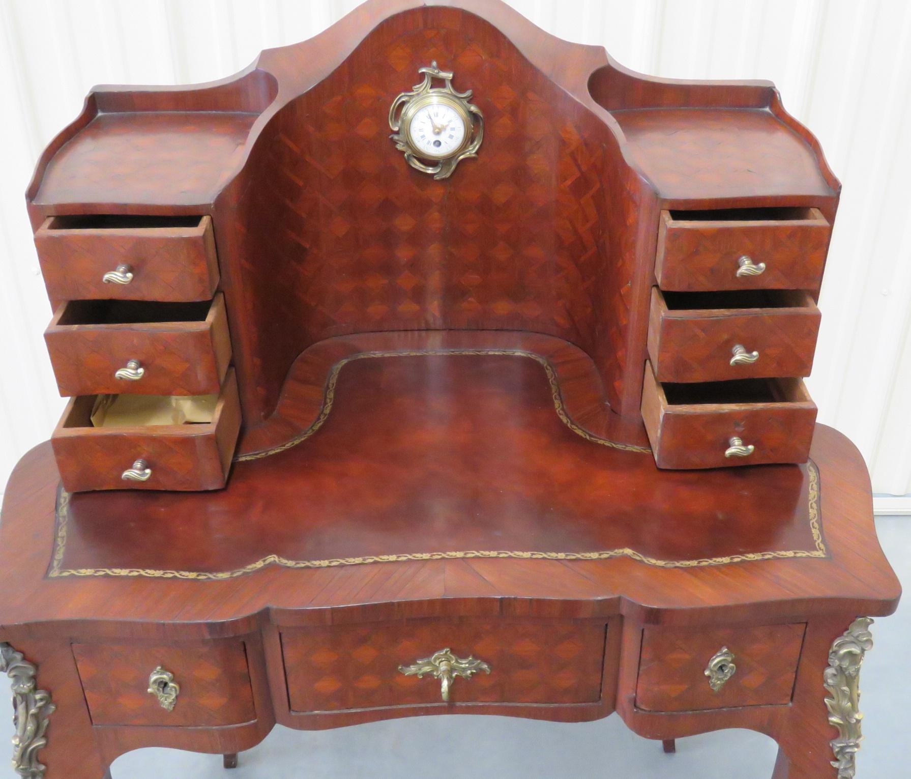 Wood Rare Size Rosewood French Louis XVI Leather Top Rosewood Desk With Clock 