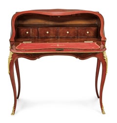 Louis XV style lady’s secretary with red and gold chinoiserie decoration