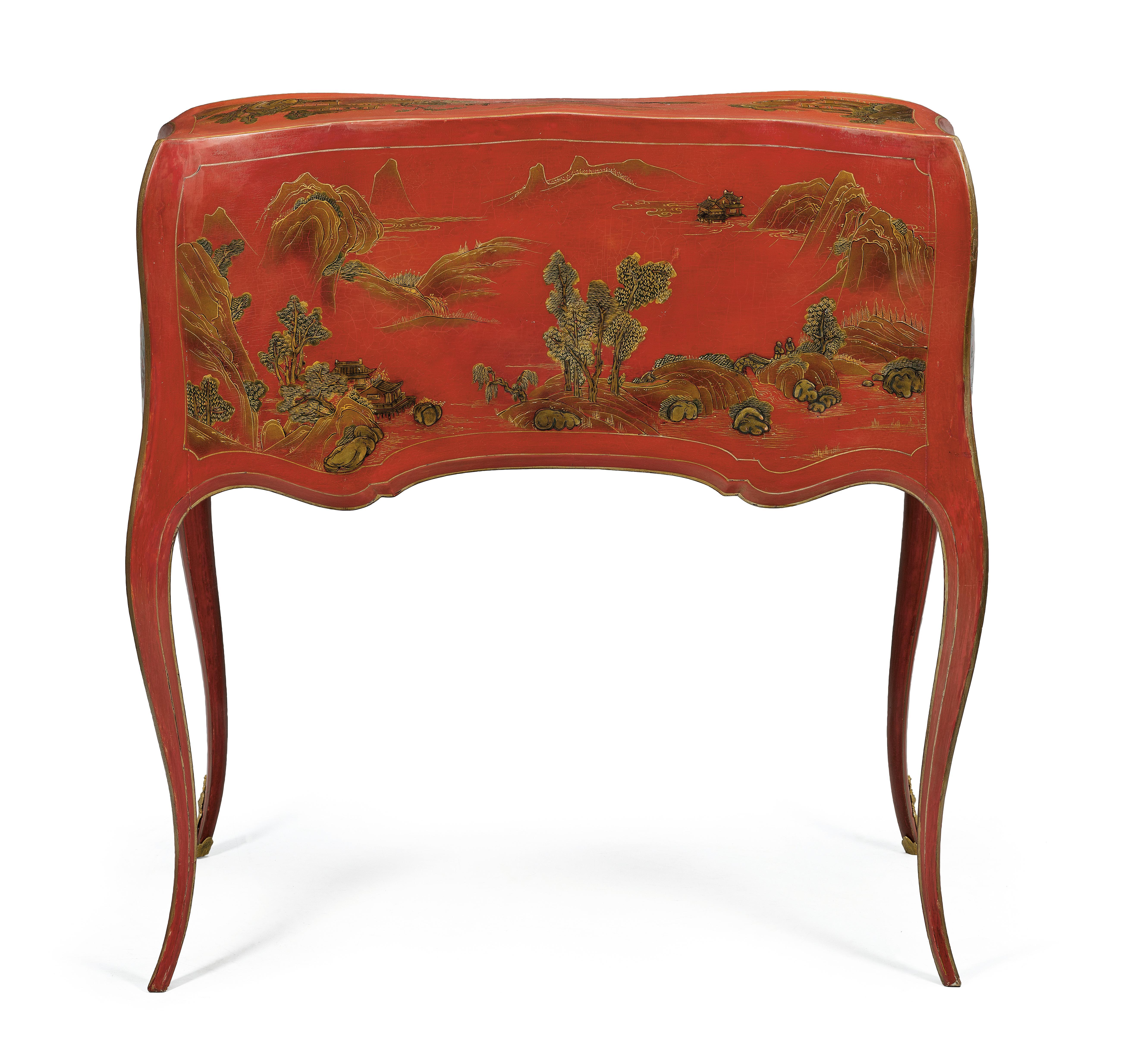Damensekretär im Stil Louis XV mit rot-goldenem Chinoiserie-Dekor (Louis XV.) im Angebot