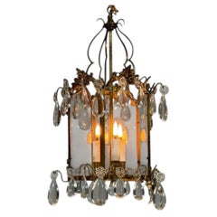 Louis XV style lantern in bronze with drop-shaped prisms, around 1900