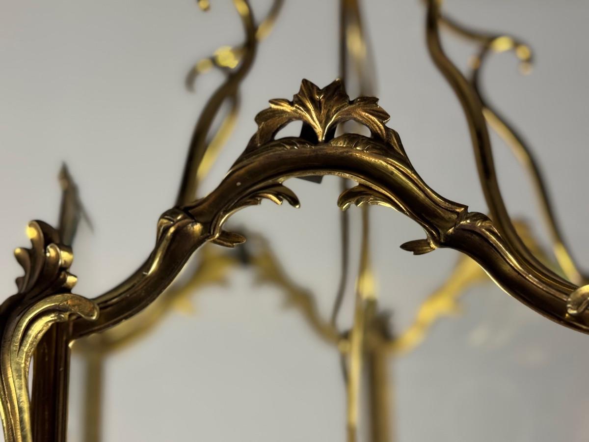 Metal Louis XV style lantern in gilded bronze, circa 1920 For Sale