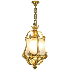 Antique Louis XV Style Lantern in Gilt Bronze and Glass, circa 1900