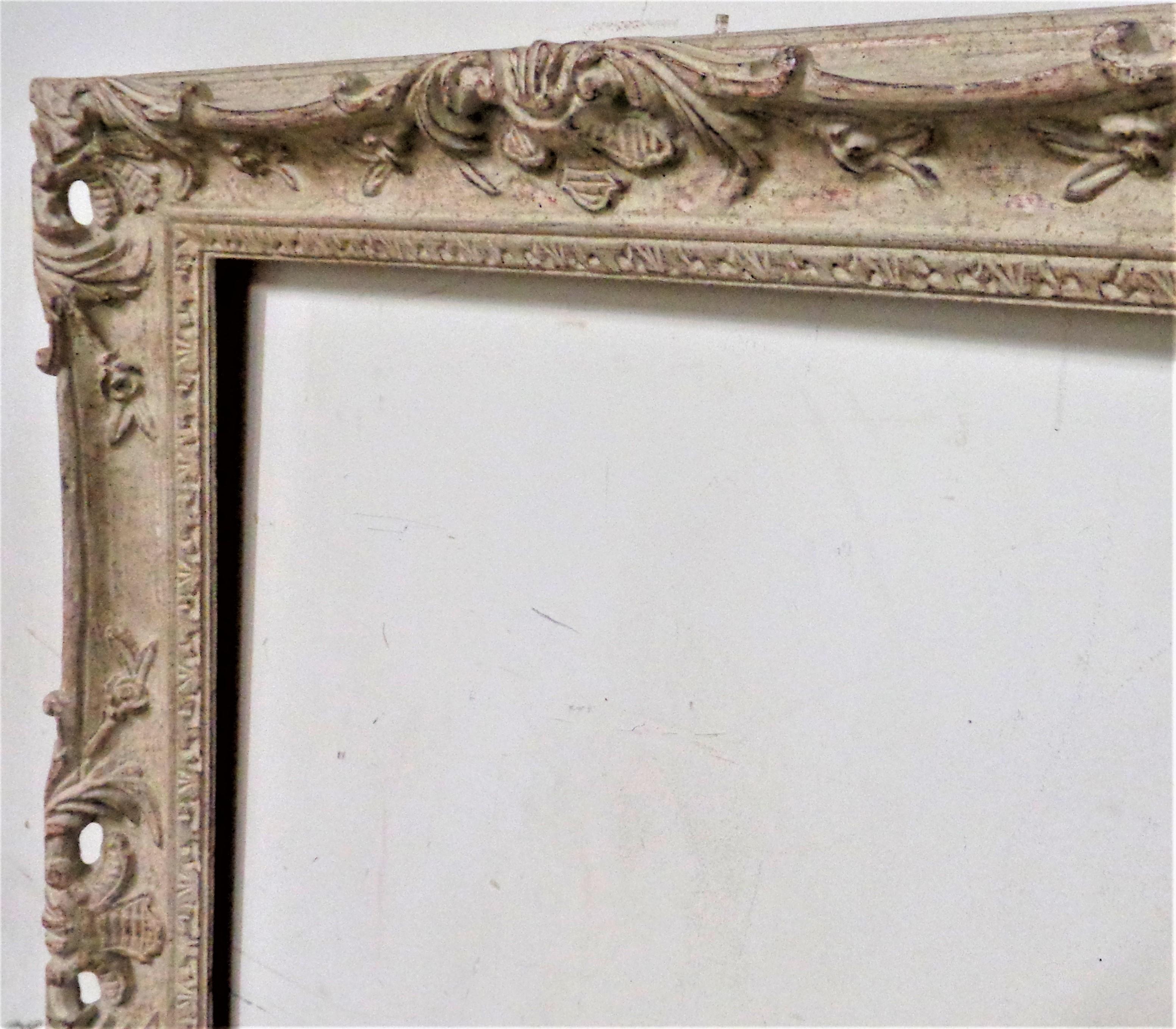 20th Century Louis XV Style Large Carved Whitewashed Wood Frame