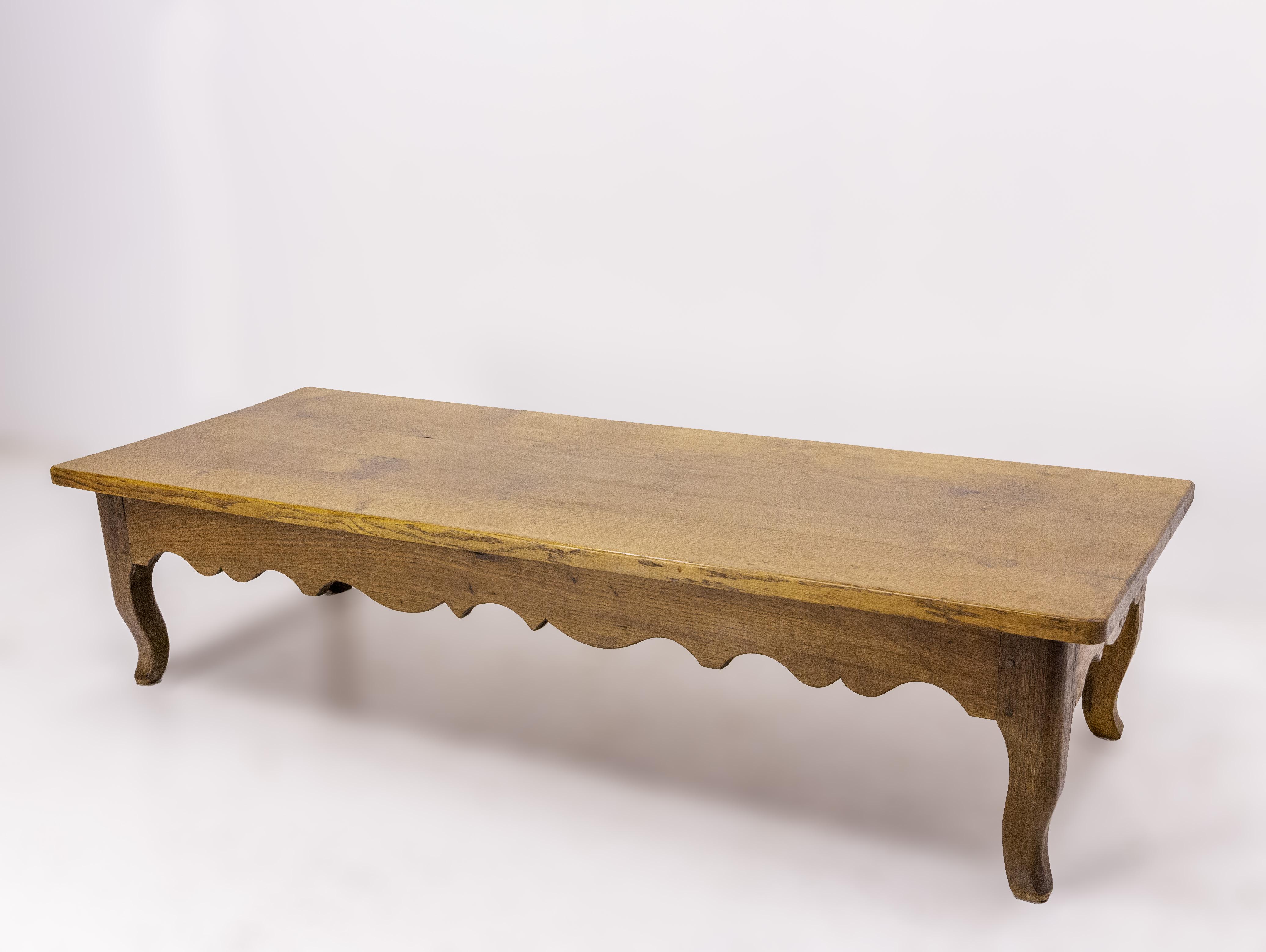 Mid-Century Modern Louis XV Style Large Coffee Table, massive oak, circa 1970 For Sale