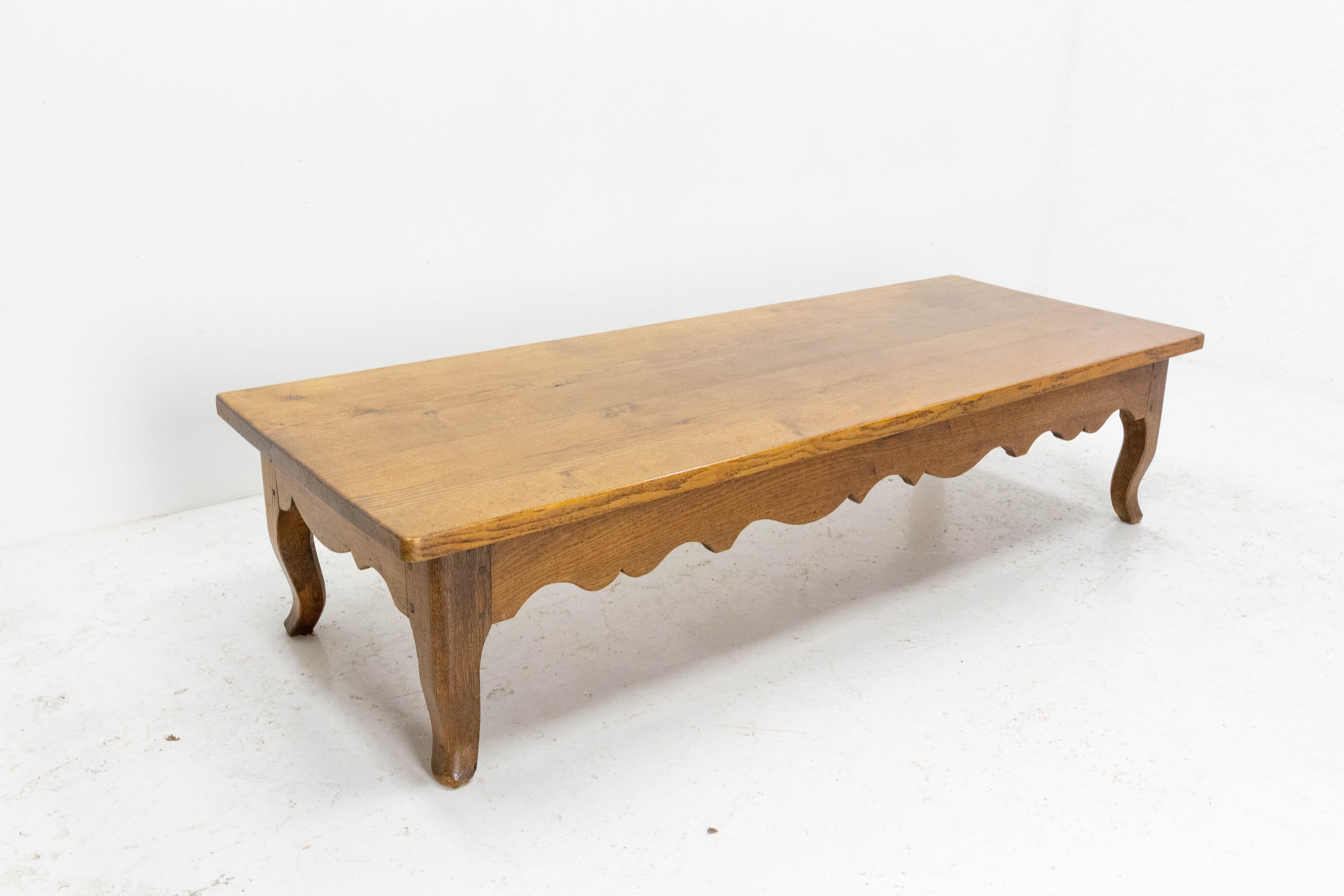 French Louis XV Style Large Coffee Table, massive oak, circa 1970 For Sale