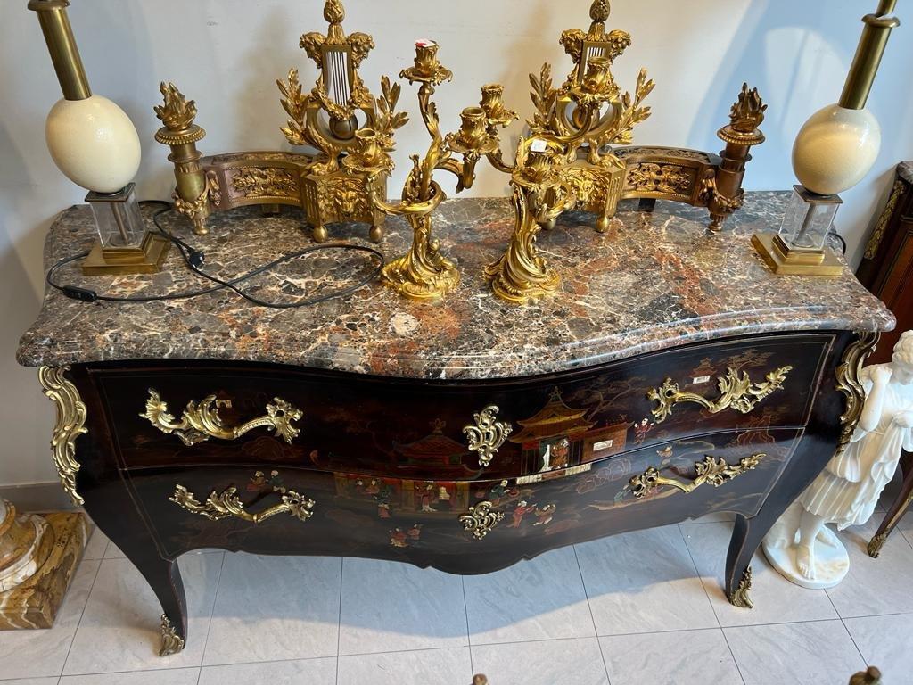 French Louis XV Style Large Commode in Chinese Lacquer from the 19th Century For Sale