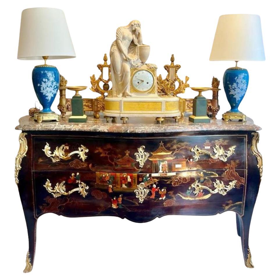 Louis XV Style Large Commode in Chinese Lacquer from the 19th Century