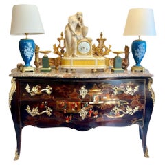 Louis XV Style Large Commode in Chinese Lacquer from the 19th Century