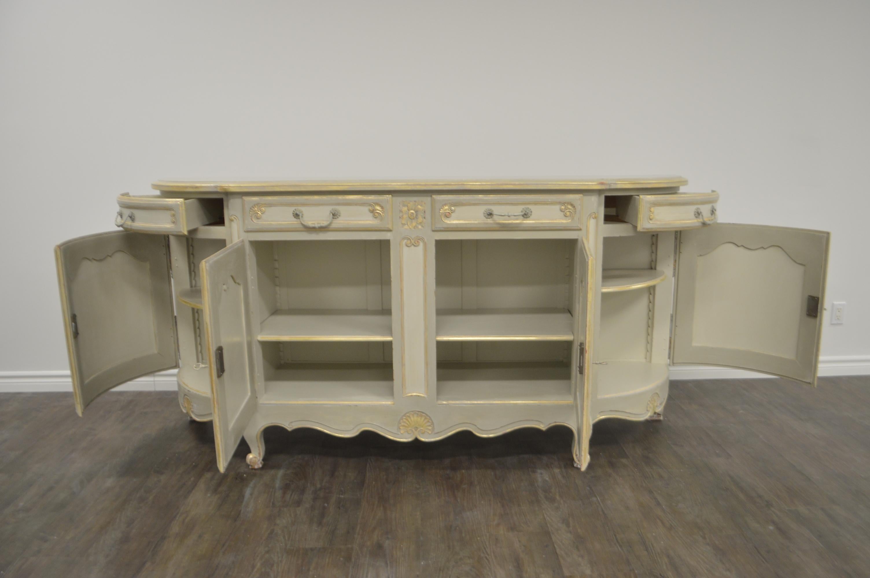 Louis XV Style Large Painted Buffet, Four Drawers and Storage Compartments For Sale 4