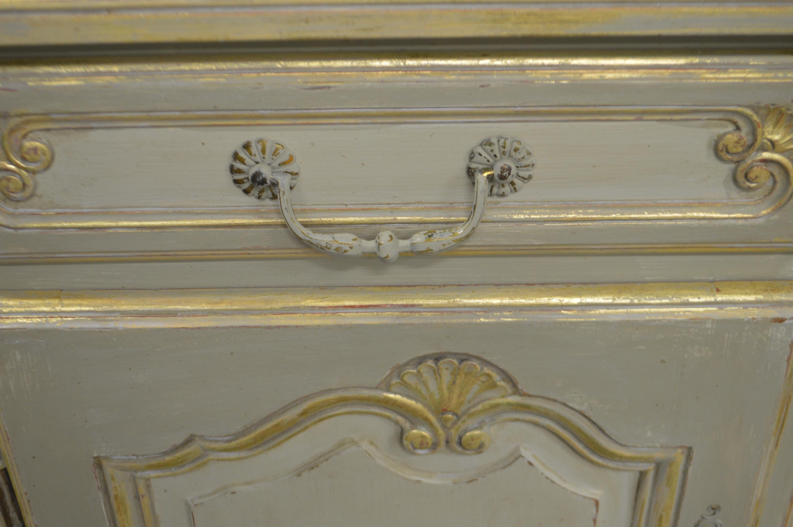 Patinated Louis XV Style Large Painted Buffet, Four Drawers and Storage Compartments For Sale