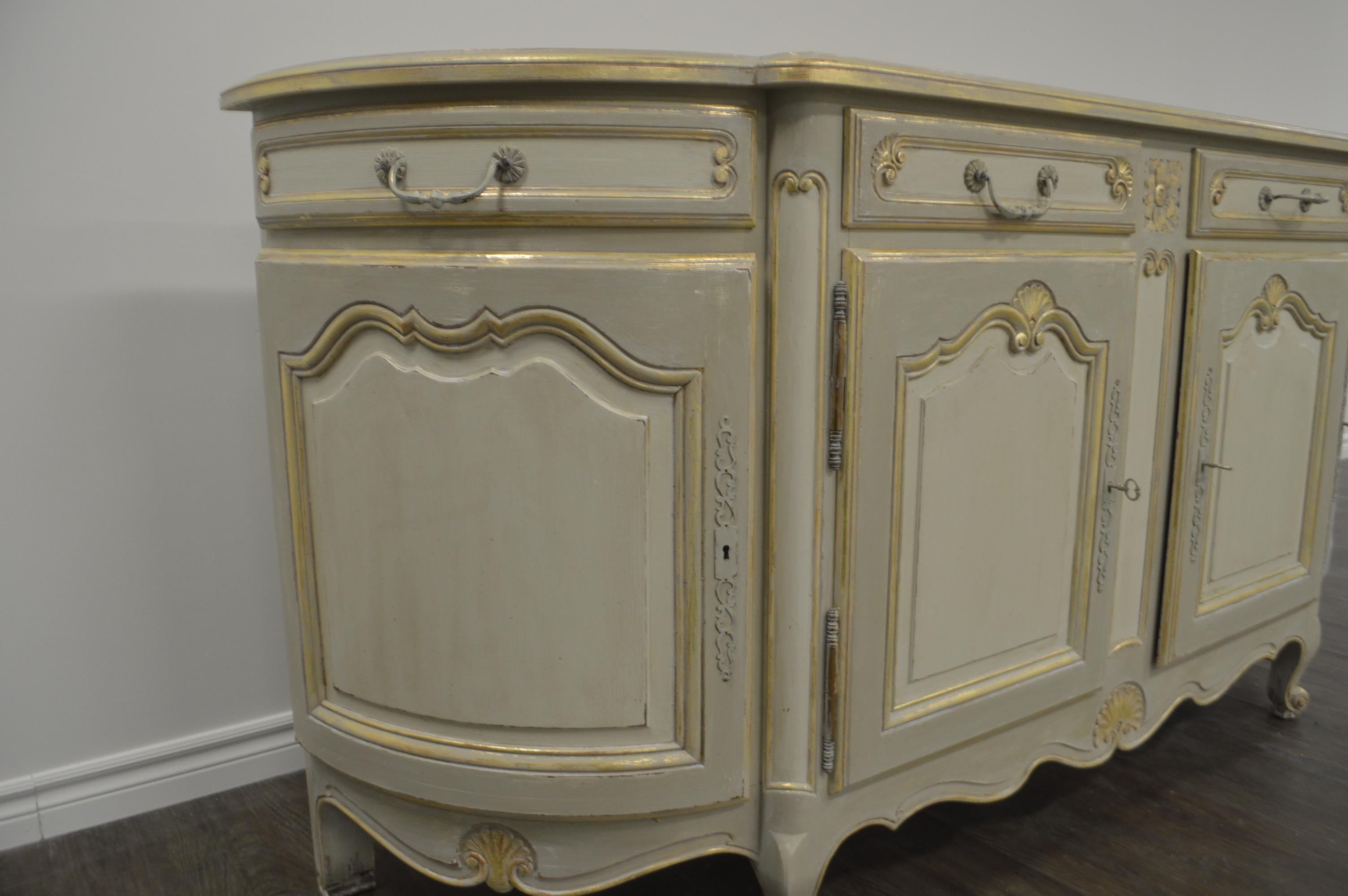 Louis XV Style Large Painted Buffet, Four Drawers and Storage Compartments For Sale 1