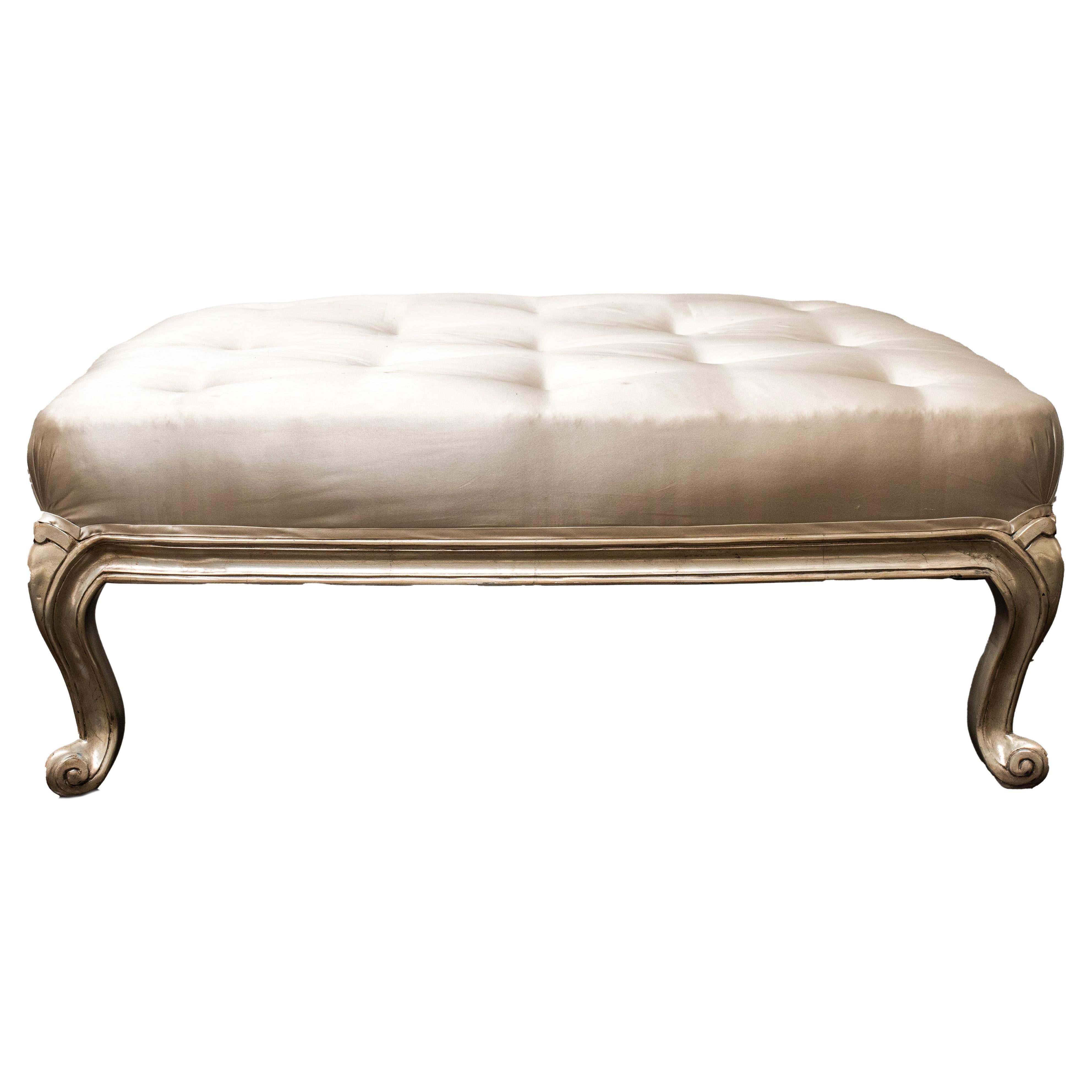 Louis XV Style Large Silvered Wood Ottoman