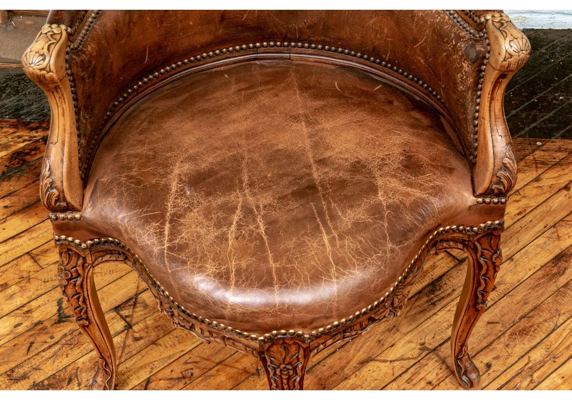 Louis XV Style Leather Desk Chair In Distressed Condition For Sale In Bridgeport, CT