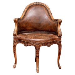 Vintage Louis XV Style Leather Desk Chair
