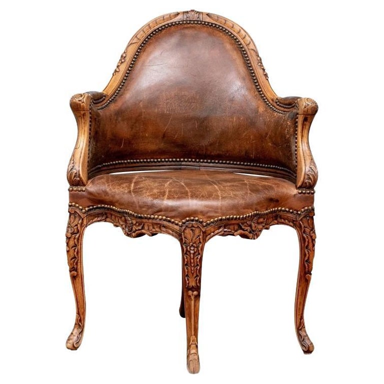 Louis XV Style Leather Desk Chair For Sale at 1stDibs